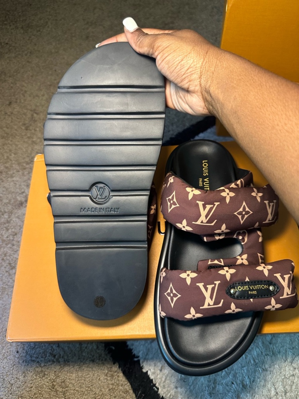 Louis Vuitton Brown Monogram Padded Slide Sandals - Picture 4 of 5